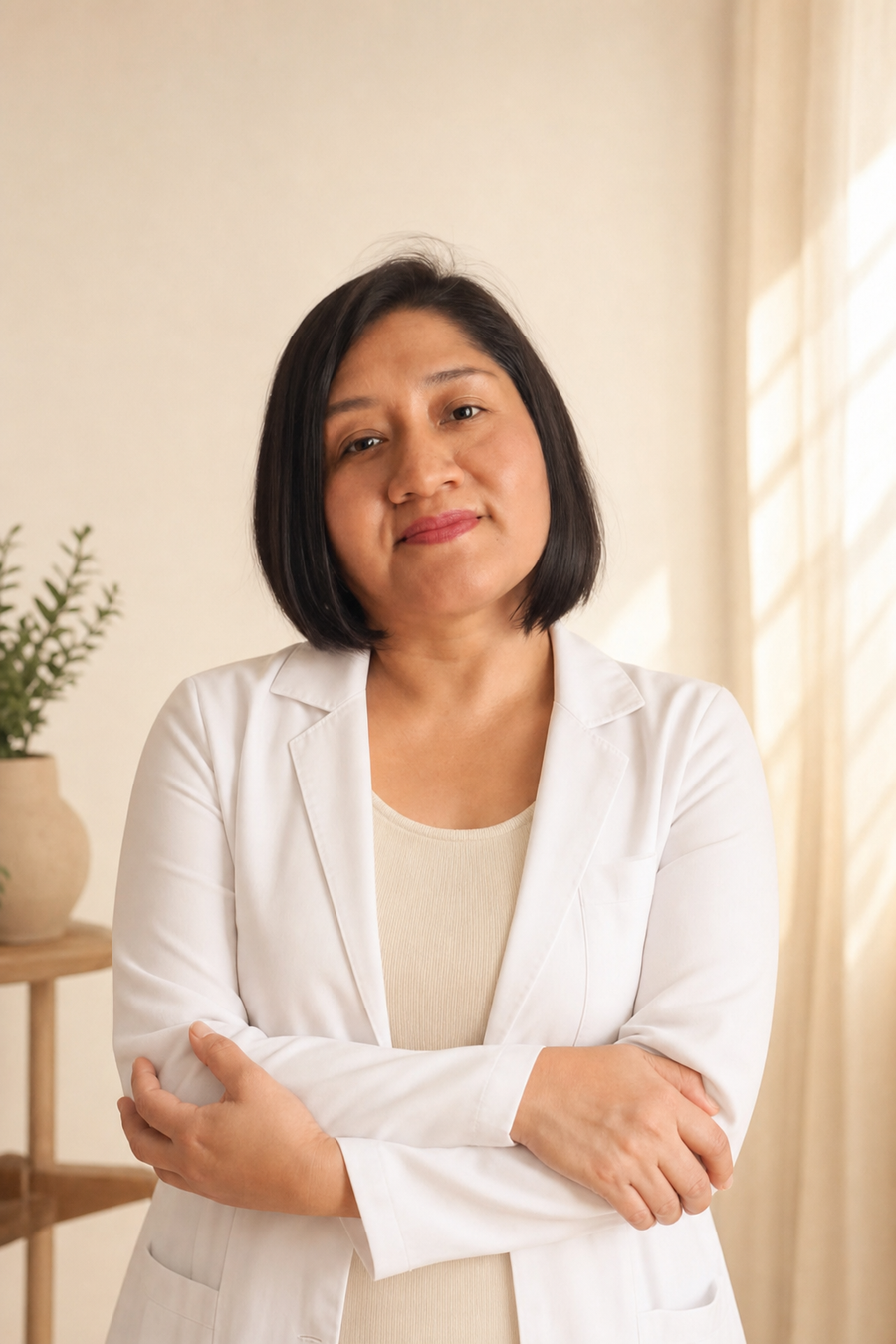 Patricia, nutricionista pediátrica con bata — retrato medio v2