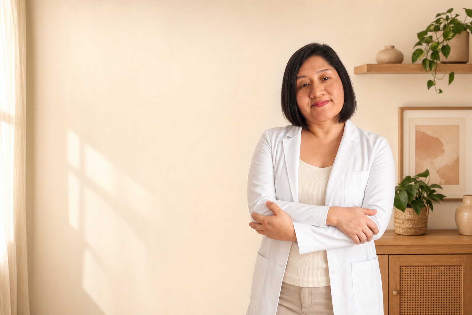 Patricia, nutricionista pediátrica con bata — hero horizontal v2